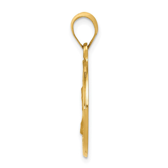 14k Polished and Satin Hollow St. Charles Medal Pendant