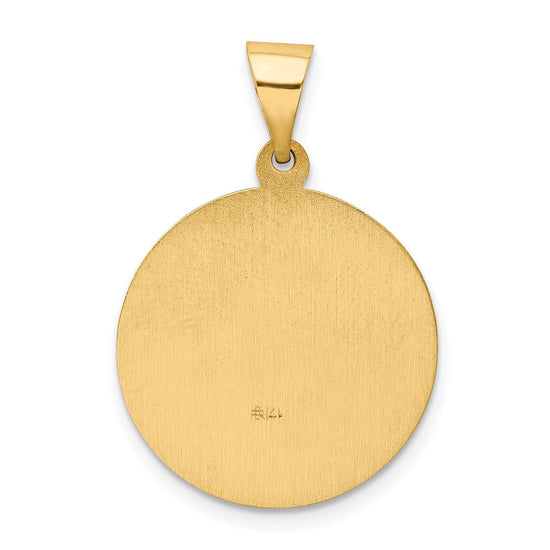 14k Polished and Satin Hollow St Edward Medal Round Pendant