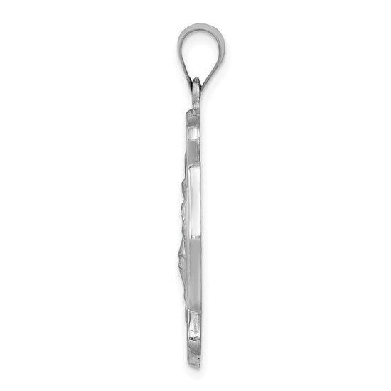 14k White Gold Polished and Satin Hollow St Florian Badge F.D. Medal Pendant