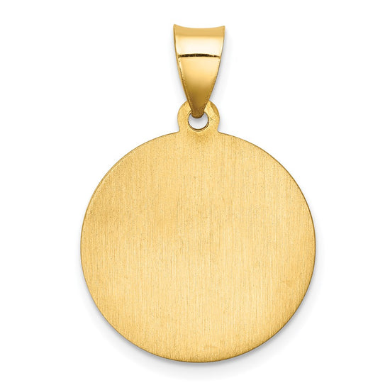 14k Polished and Satin Hollow St Florian Medal Round Pendant