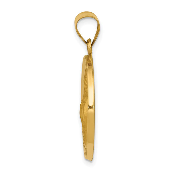 14k Polished and Satin Hollow St Francis of Assisi Medal Round Pendant