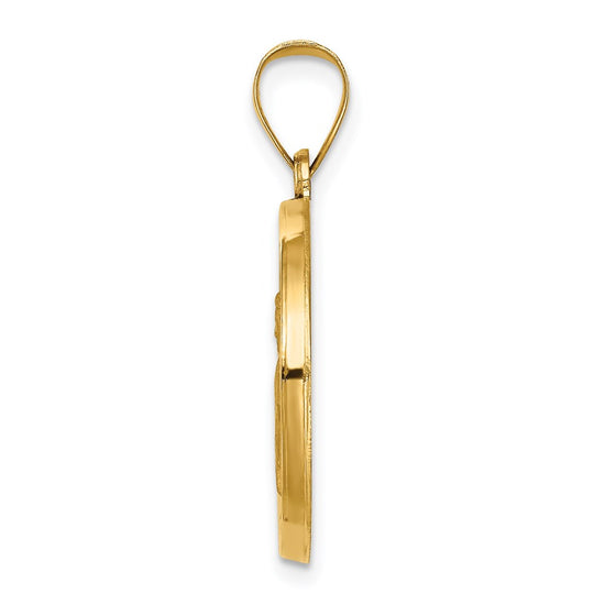 14k Polished and Satin Hollow St Gabriel Medal Round Pendant