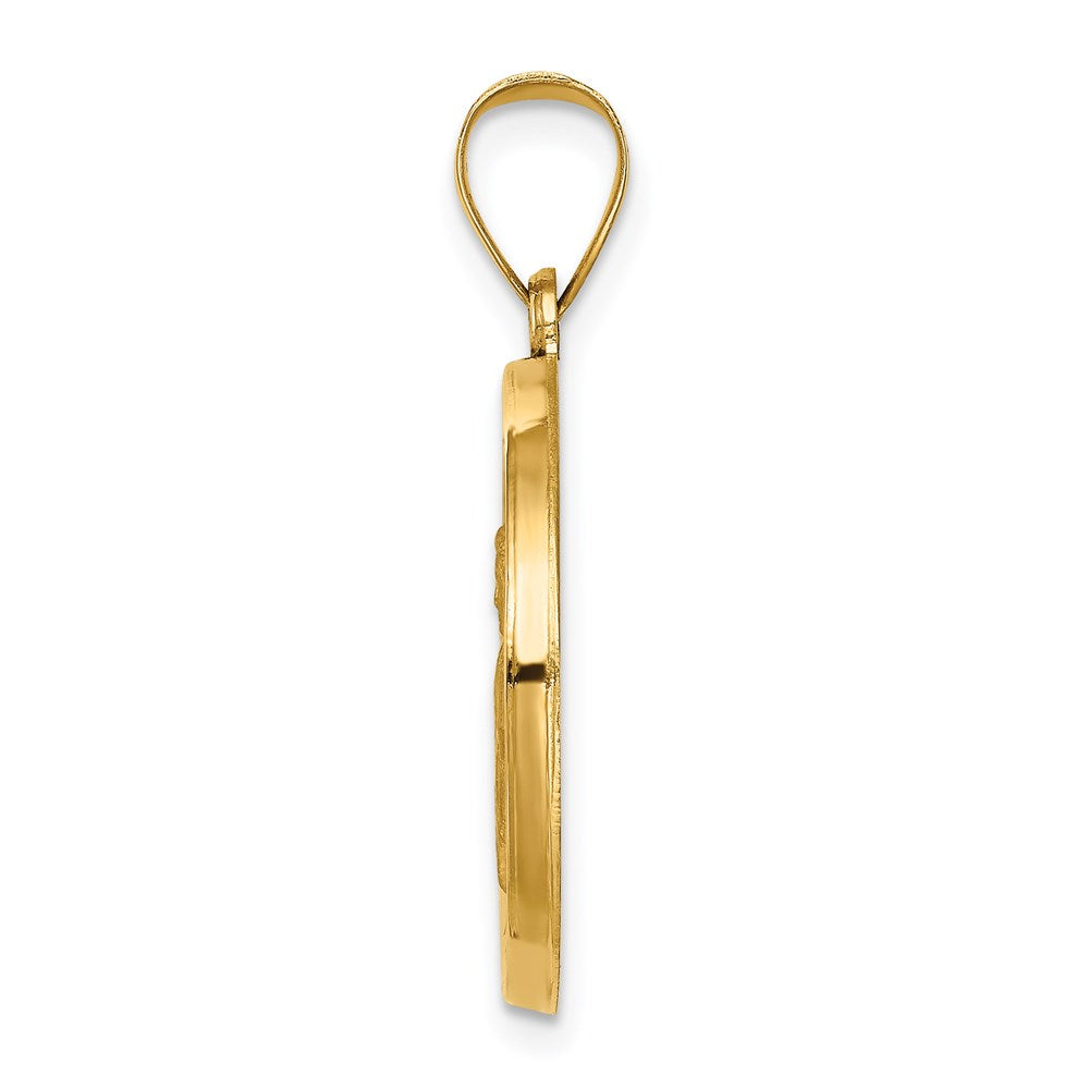 14k Polished and Satin Hollow St Gabriel Medal Round Pendant