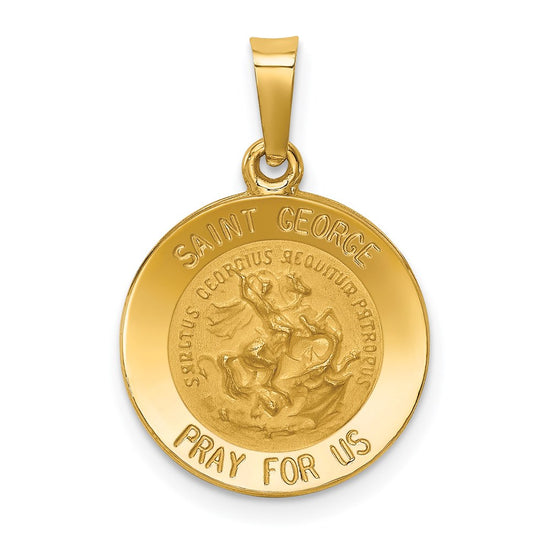 14k Polished and Satin Hollow Saint George Medal Round Pendant