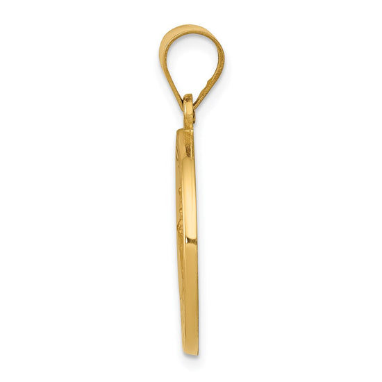 14k Polished and Satin Hollow Saint George Medal Round Pendant