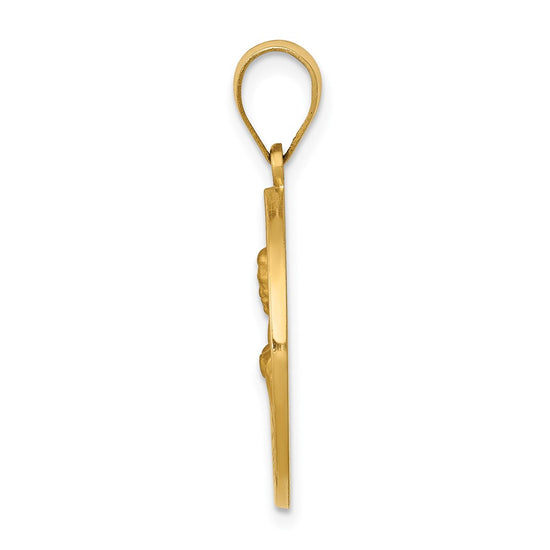 14k Polished and Satin Hollow Saint John Medal Round Pendant