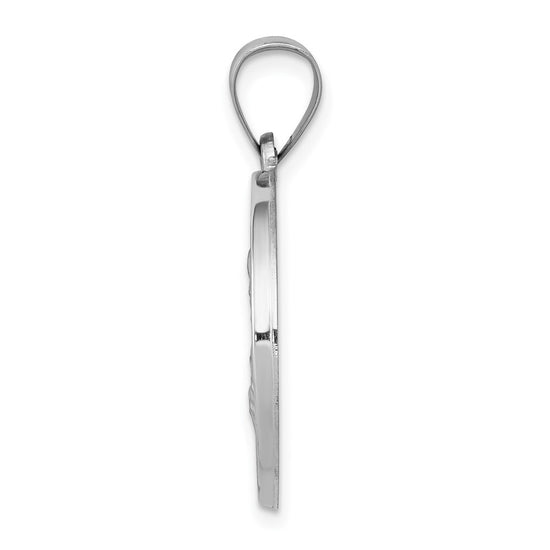 14k White Gold Polished and Satin Hollow St Joseph Medal Round Pendant