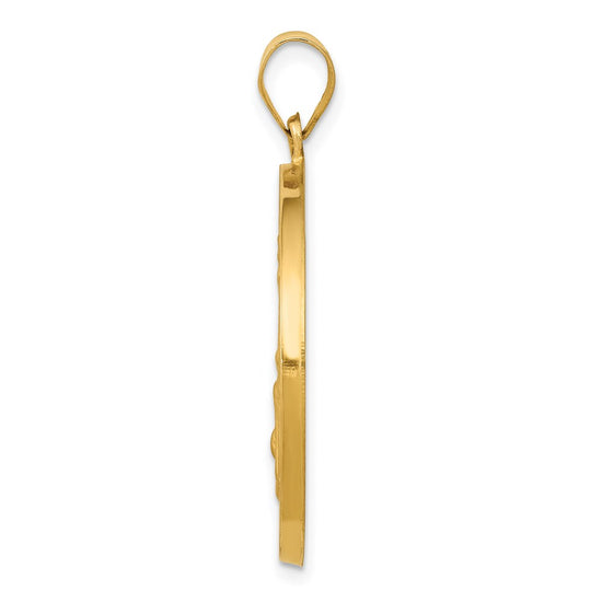 14k Polished and Satin Hollow Large St Joseph Medal Round Pendant