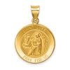 14k Polished and Satin Hollow St Luke Medal Round Pendant