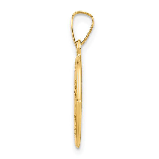 14k Polished and Satin Hollow St Mark Medal Round Pendant