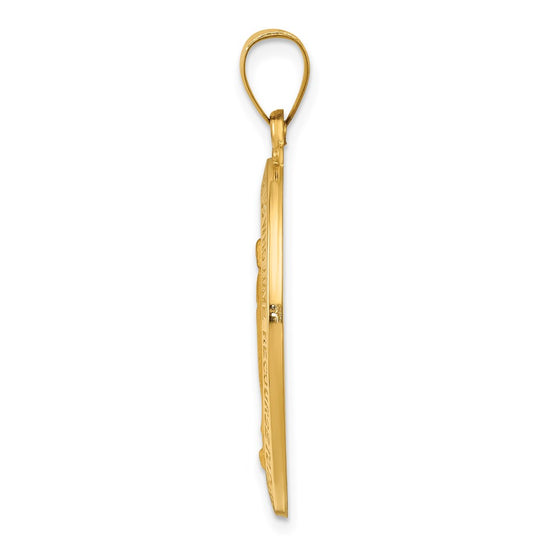14k Polished and Satin Hollow Miraculous Medal Oval Pendant