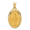 14k Polished and Satin Hollow Miraculous Medal Oval Pendant
