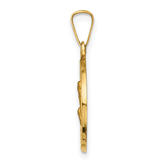 14k Polished and Satin Hollow St Peregrine Medal Round Pendant