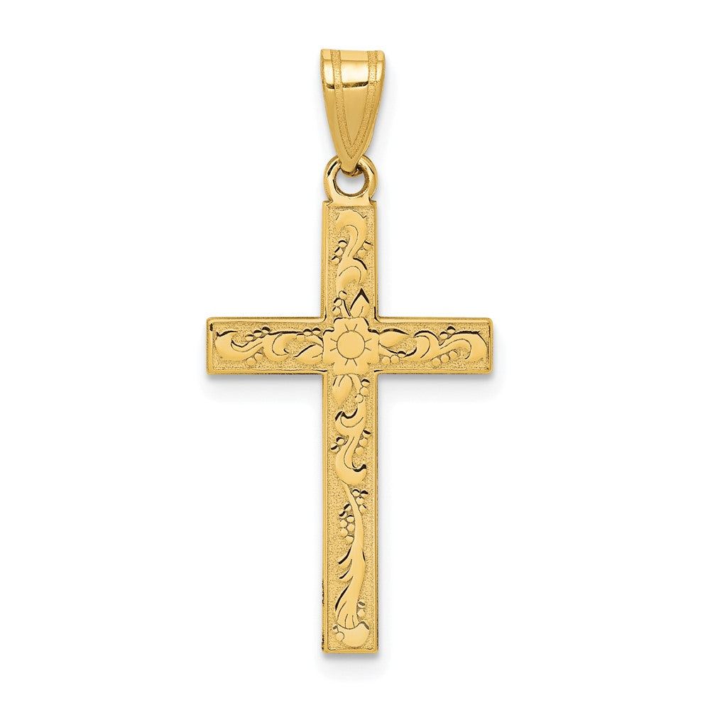 Gold Etched Floral Design Cross Pendant