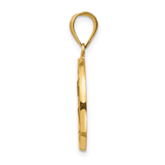 14k Polished and Satin Hollow Saint Peter Medal Round Pendant