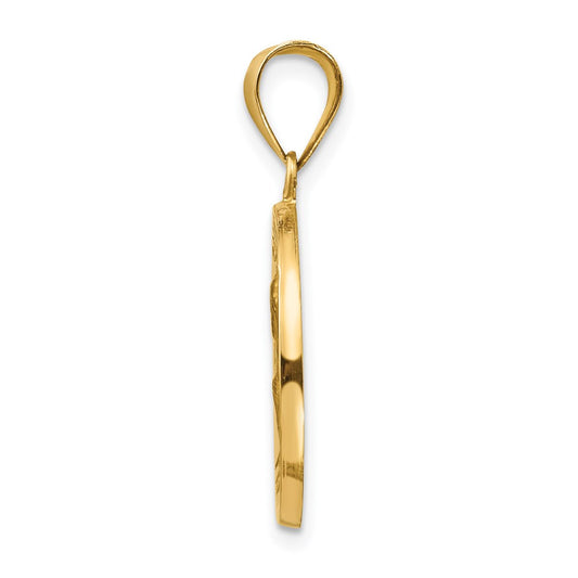14k Polished and Satin Hollow Saint Peter Medal Round Pendant