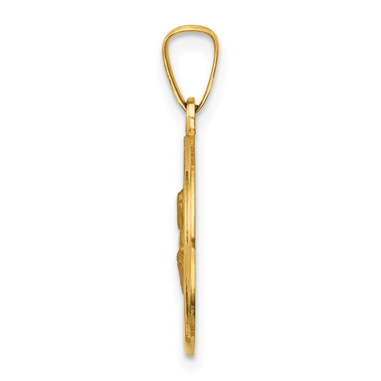 14k Polished and Satin Hollow Saint Peter Medal Round Pendant
