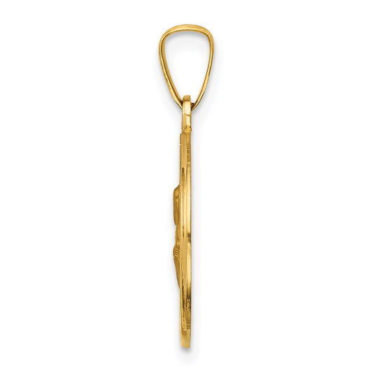 14k Polished and Satin Hollow Saint Peter Medal Round Pendant