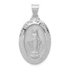 14k White Gold Polished and Satin Hollow Miraculous Medal Oval Pendant