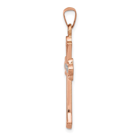 14K Rose Gold and White Rhodium Fleur de Lis Cross Pendant