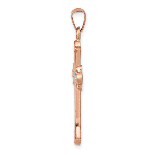 14K Rose Gold and White Rhodium Fleur de Lis Cross Pendant