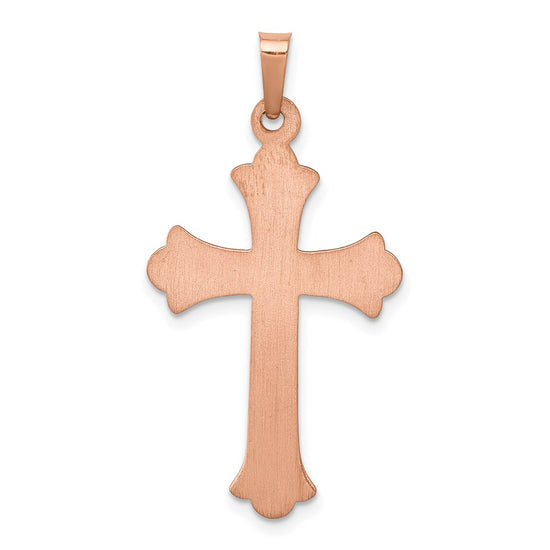 14K Rose Gold and White Rhodium Fleur de Lis Cross Pendant