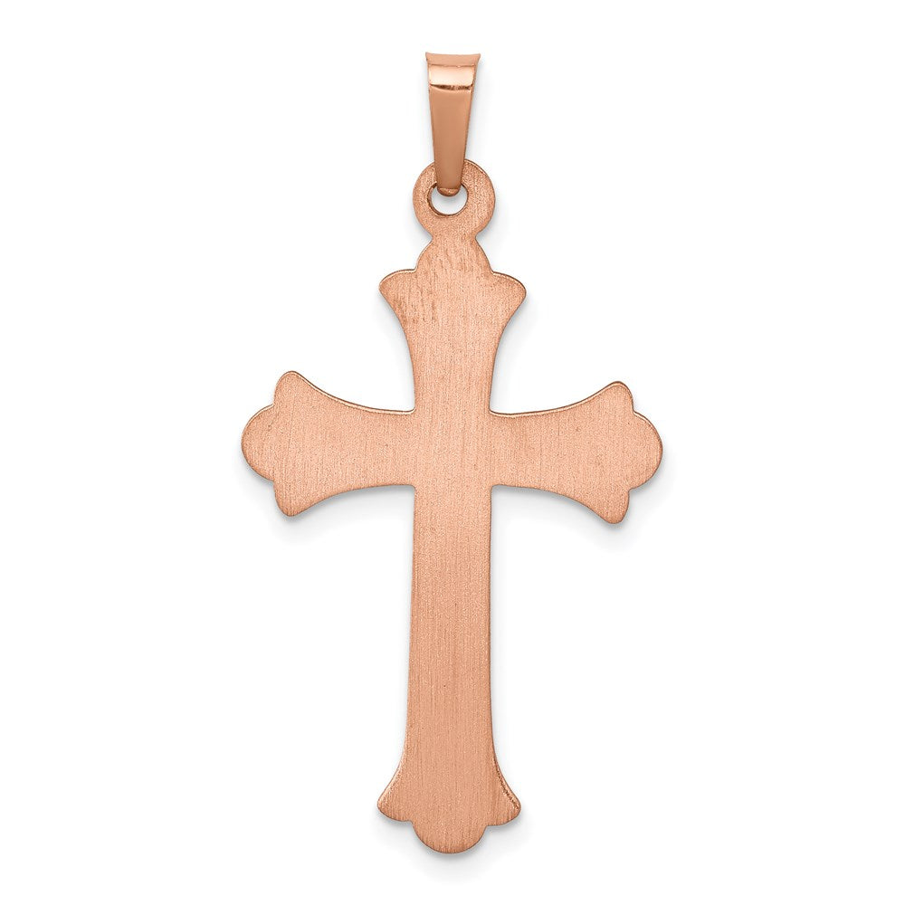 14K Rose Gold and White Rhodium Fleur de Lis Cross Pendant