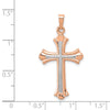 14K Rose Gold and White Rhodium Fleur de Lis Cross Pendant