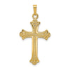 14k Textured and Polished Fleur de lis Cross Pendant