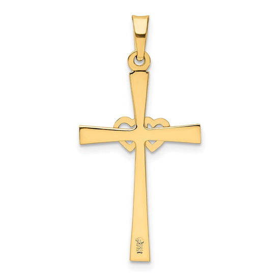 14K Two-tone Textured and Polished Latin Cross with Hearts Pendant