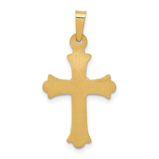 14K and White Rhodium Diamond Fleur De Lis Cross with Heart Pendant