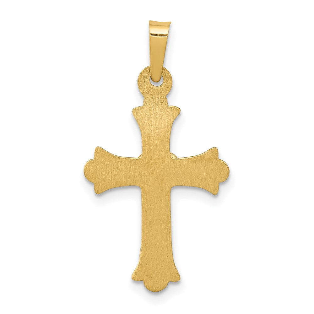 14K and White Rhodium Diamond Fleur De Lis Cross with Heart Pendant