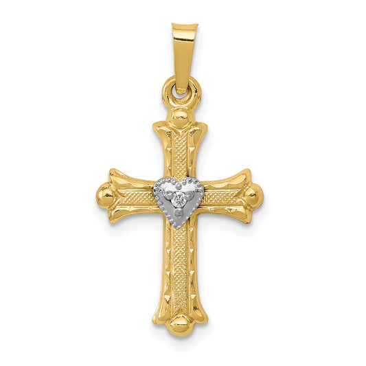 Gold With Diamond Accent Fleur de lis Cross Pendant