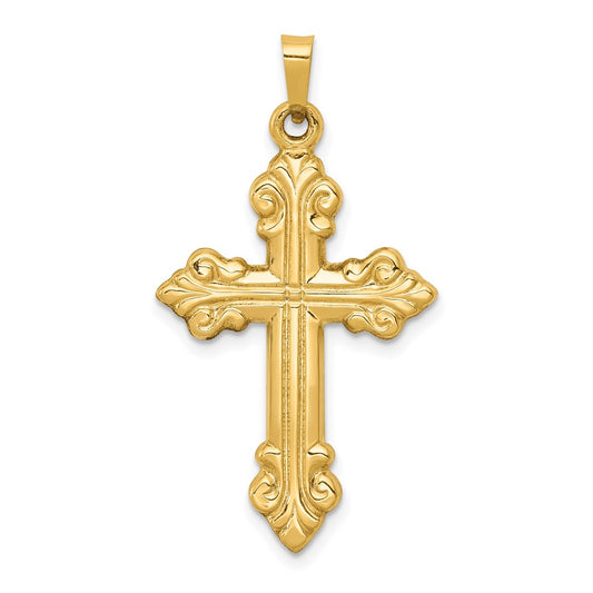 14k Polished Fleur de Lis Cross Pendant