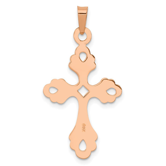 14K Rose Gold Polished Fleur De Lis Cross Pendant