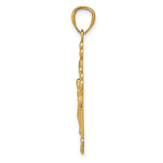 14k Gold Polished INRI Medium Crucifix Pendant