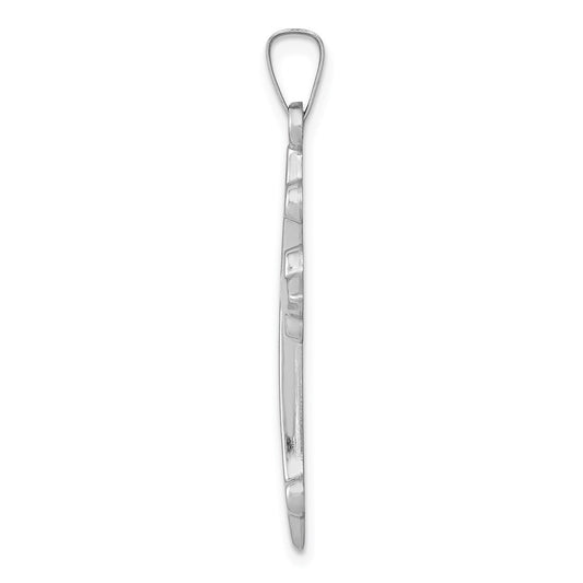 14k White Gold Polished Fleur de Lis Cross Pendant