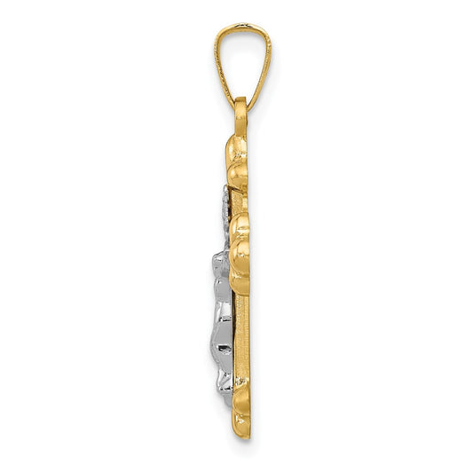 14k Two-tone Polished Budded INRI Crucifix Pendant