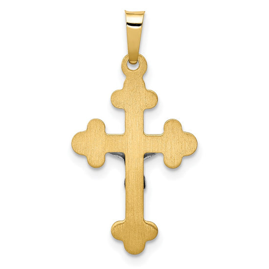 14k Two-tone Polished Budded INRI Crucifix Pendant