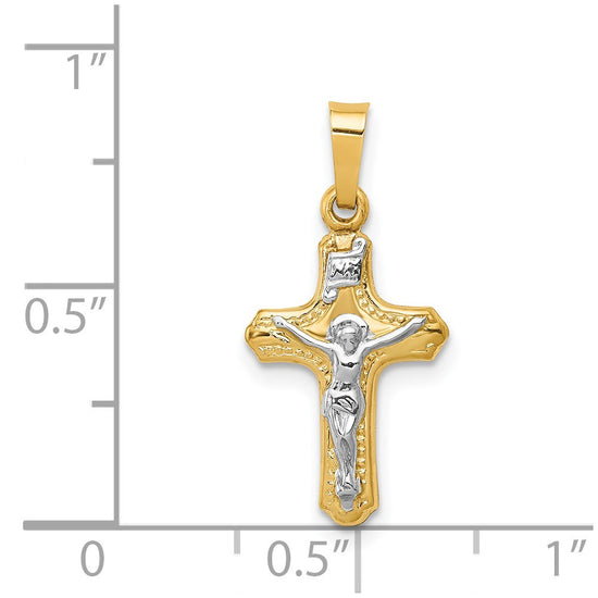 14k Two-tone Polished and Textured INRI Crucifix Pendant