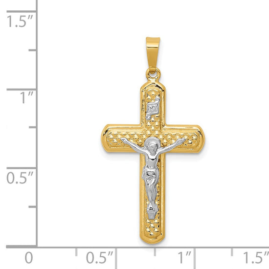 14k Two-tone Polished and Textured INRI Crucifix Pendant
