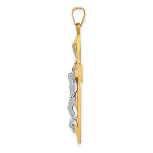 14k Two-tone Polished INRI Crucifix Pendant