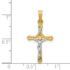 14k Two-tone Flower Center INRI Crucifix Pendant