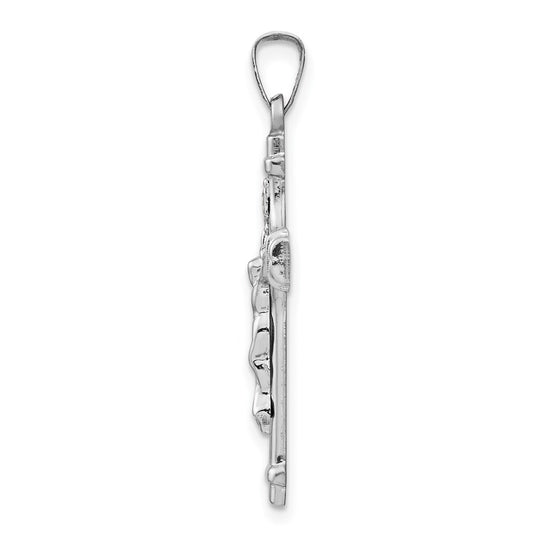 14k White Gold Polished INRI Crucifix Pendant