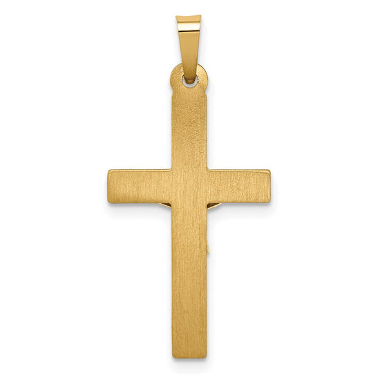 14k Two-tone Polished Lattice Textured INRI Crucifix Pendant