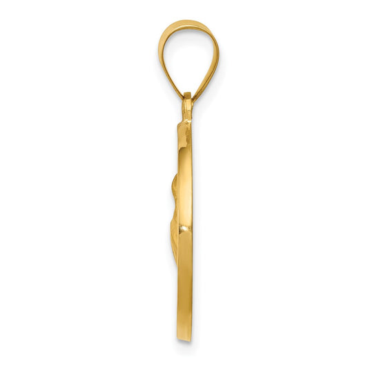 14K Polished and Satin Hollow Spanish San Antonio Medal Round Pendant