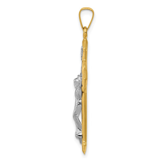 14k and White Rhodium St. Benedict Hollow Medal INRI Crucifix Pendant