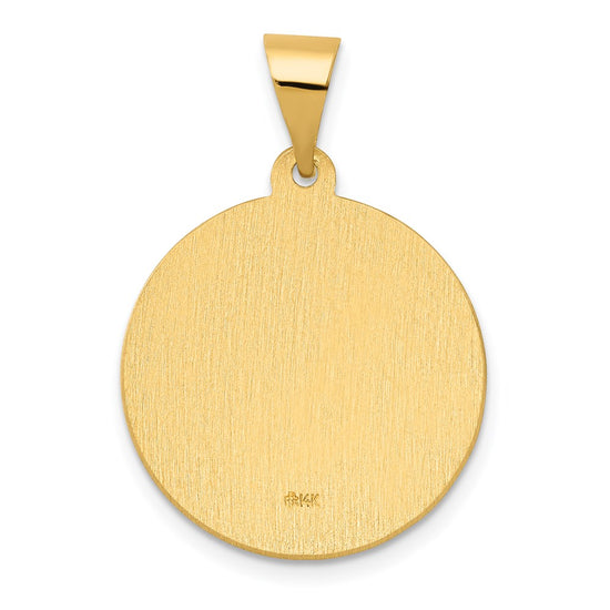 14K Polished and Satin Hollow Spanish San Jose Medal Round Pendant