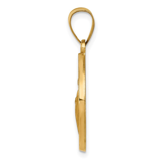 14K Polished and Satin Hollow Spanish San Judas Tadeo Medal Round Pendant