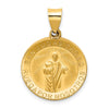 14K Polished and Satin Hollow Spanish San Judas Tadeo Medal Round Pendant